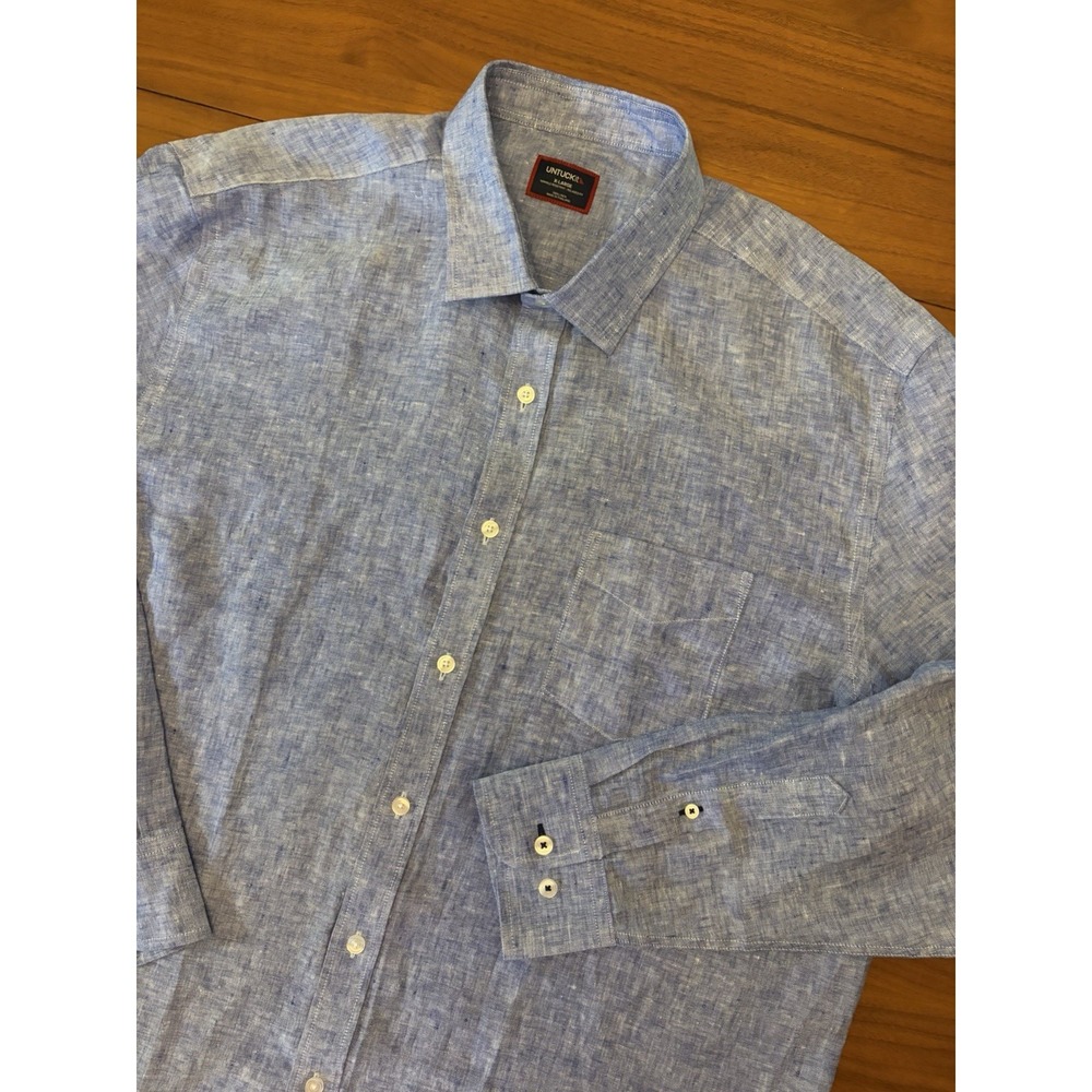 UNTUCKit Linen Shirt Mens XL Blue Wrinkle Resistant Relaxed Pocket Button Up